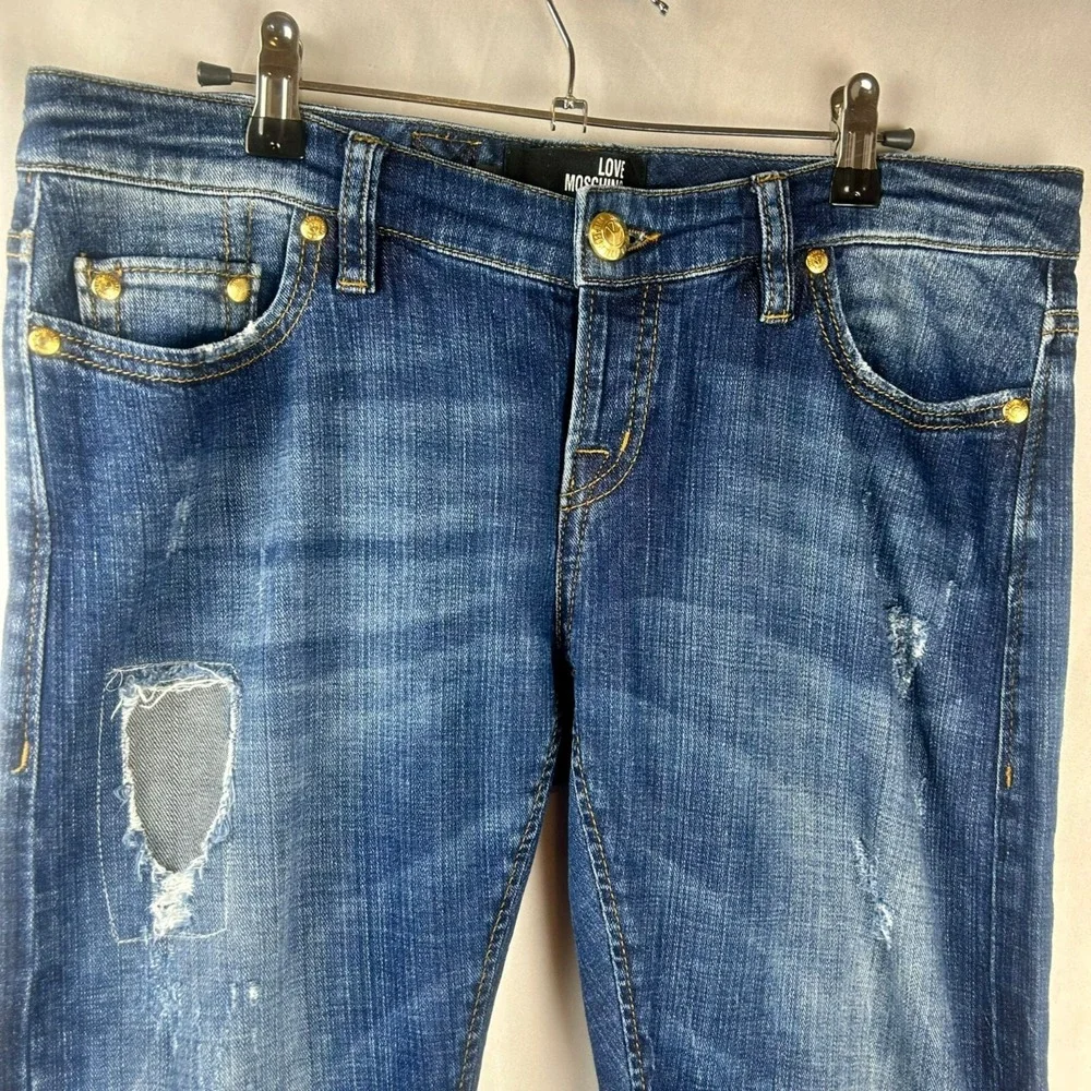 Love Moschino Skinny‎ Jeans Women 30 Blue Adjustable Waist Distressed Stretch
